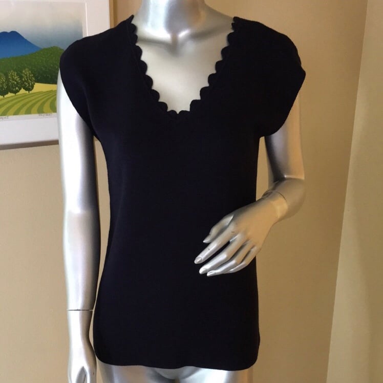 TALBOTS | Cotton Blend Open V-Neck Sweater - Solid Dark Navy Blue