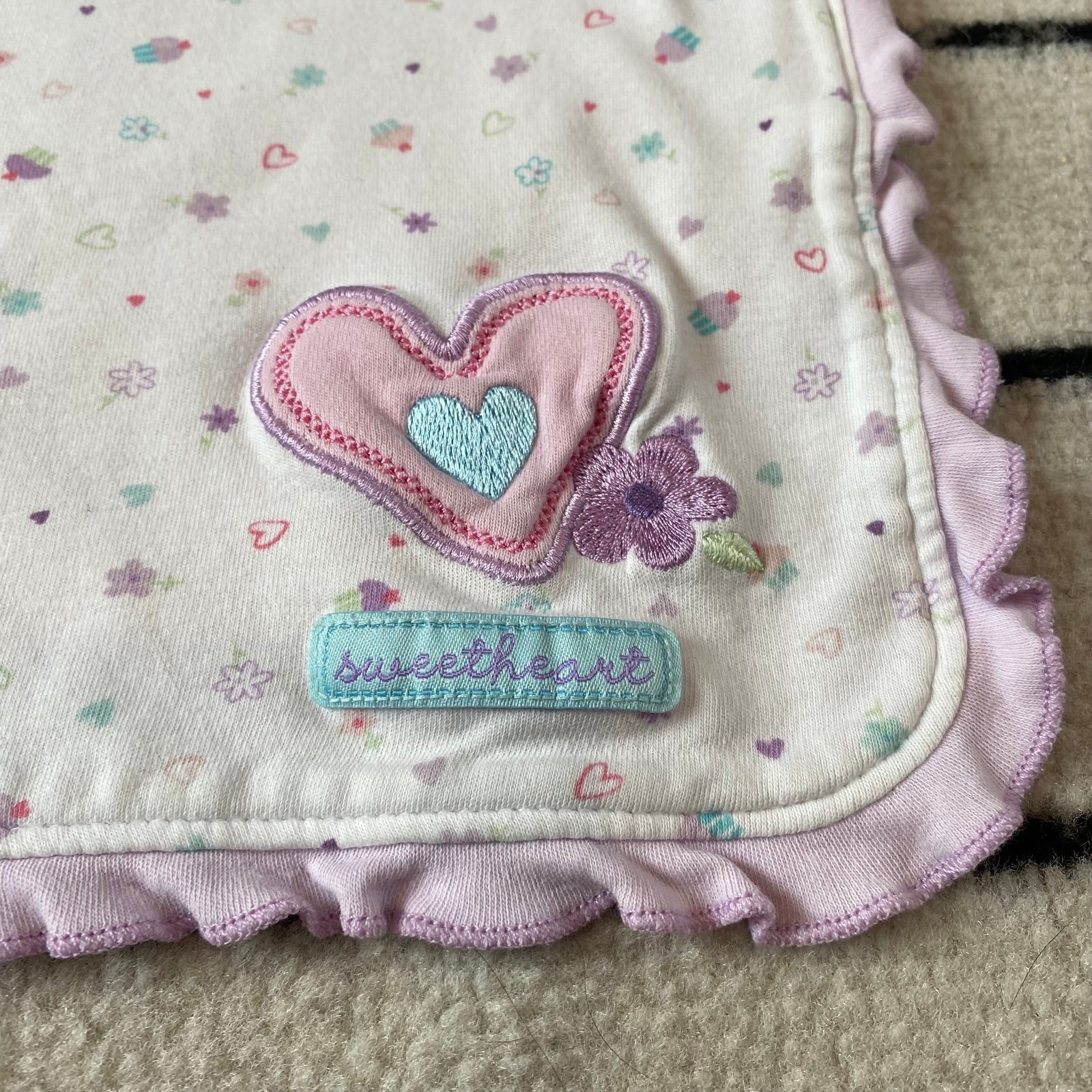 Just One Year Carter's Purp Sweetheart Flower Cupcake Heart Ruffle Baby Blanket