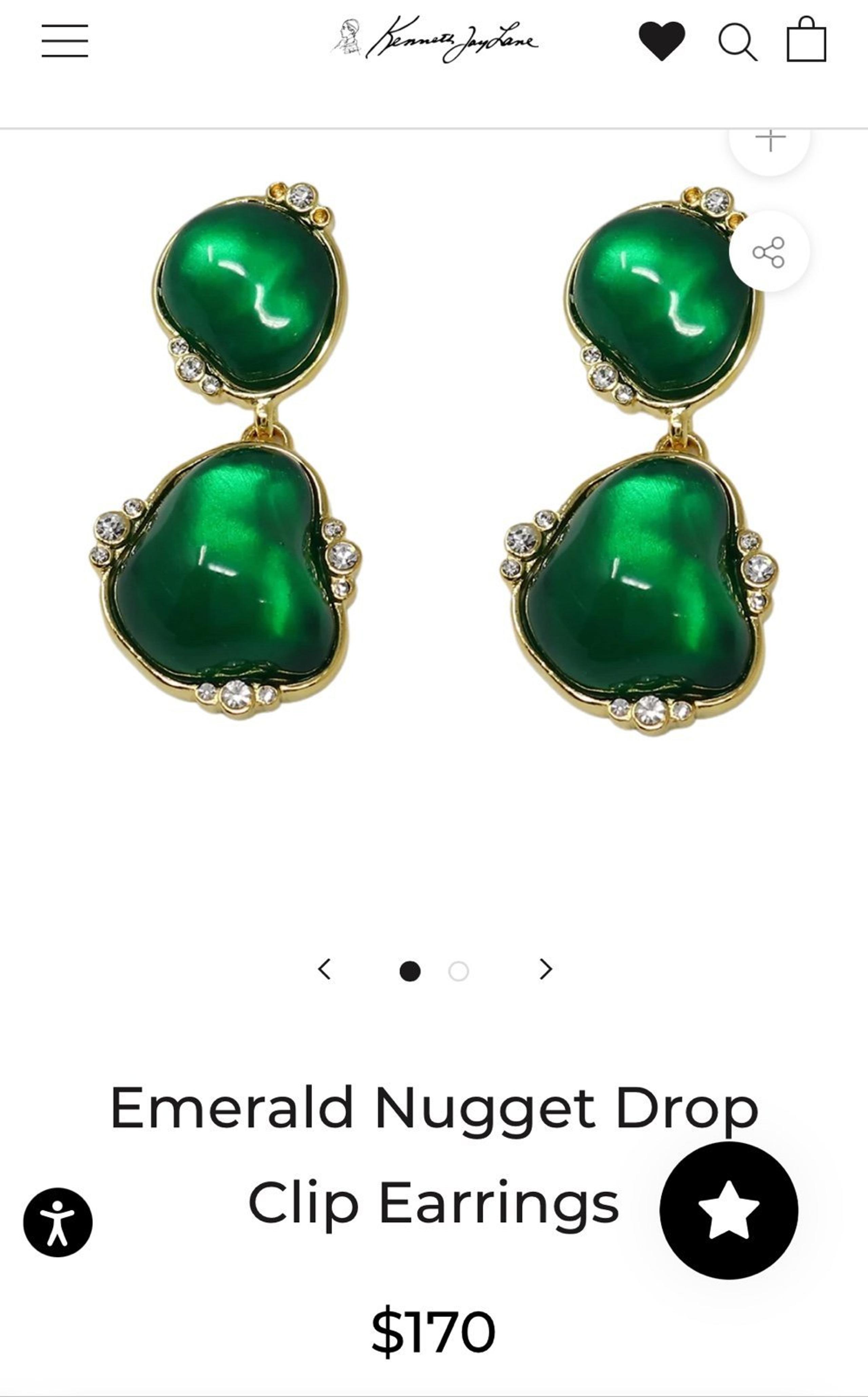 Kenneth Jay Lane Emerald Nugget Drop Clip Earrings