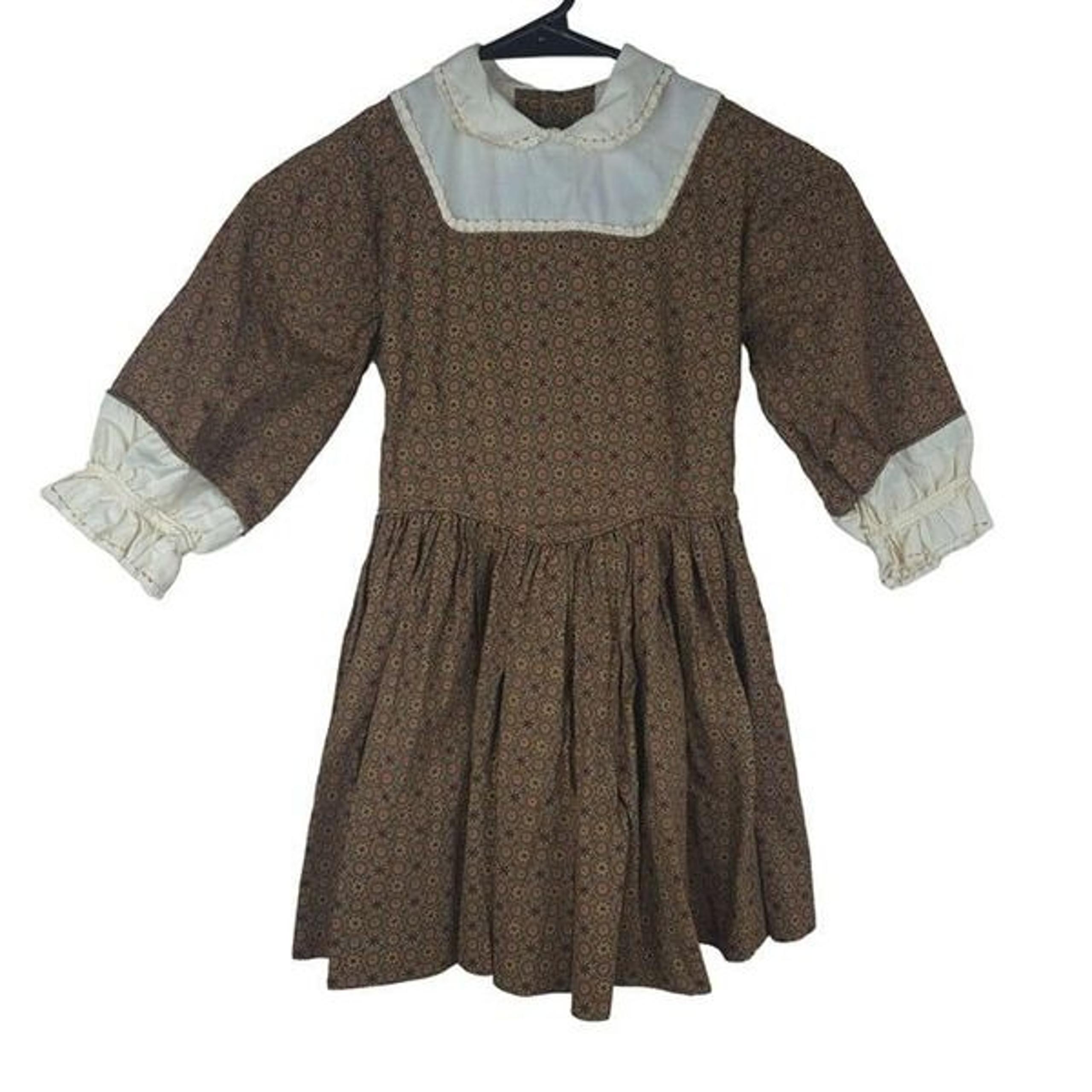 Vintage 70s Youngland Brown Floral Dress Peter Pan Collar Girls Size 4 Cottage