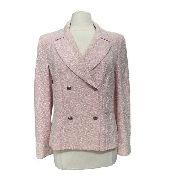 Vintage 90s Chanel Blazer Tweed Boucle Pink Size US 10 Wool Silk Pastel Pink