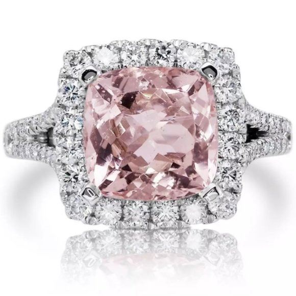 NEW 925 Silver Pink Topaz Diamond Ring