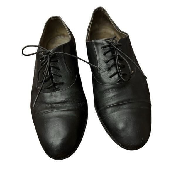 Christian DIOR Mens Black Leather Oxford Dress Shoes Made In Italy Size 7- W