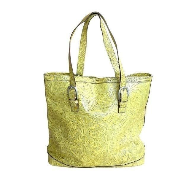 FALOR genuine leather embossed tooled floral tote bag western boho artsy