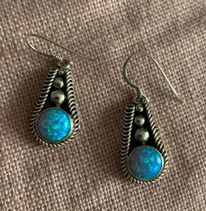 Blue Opal sterling 90s navajo earrings