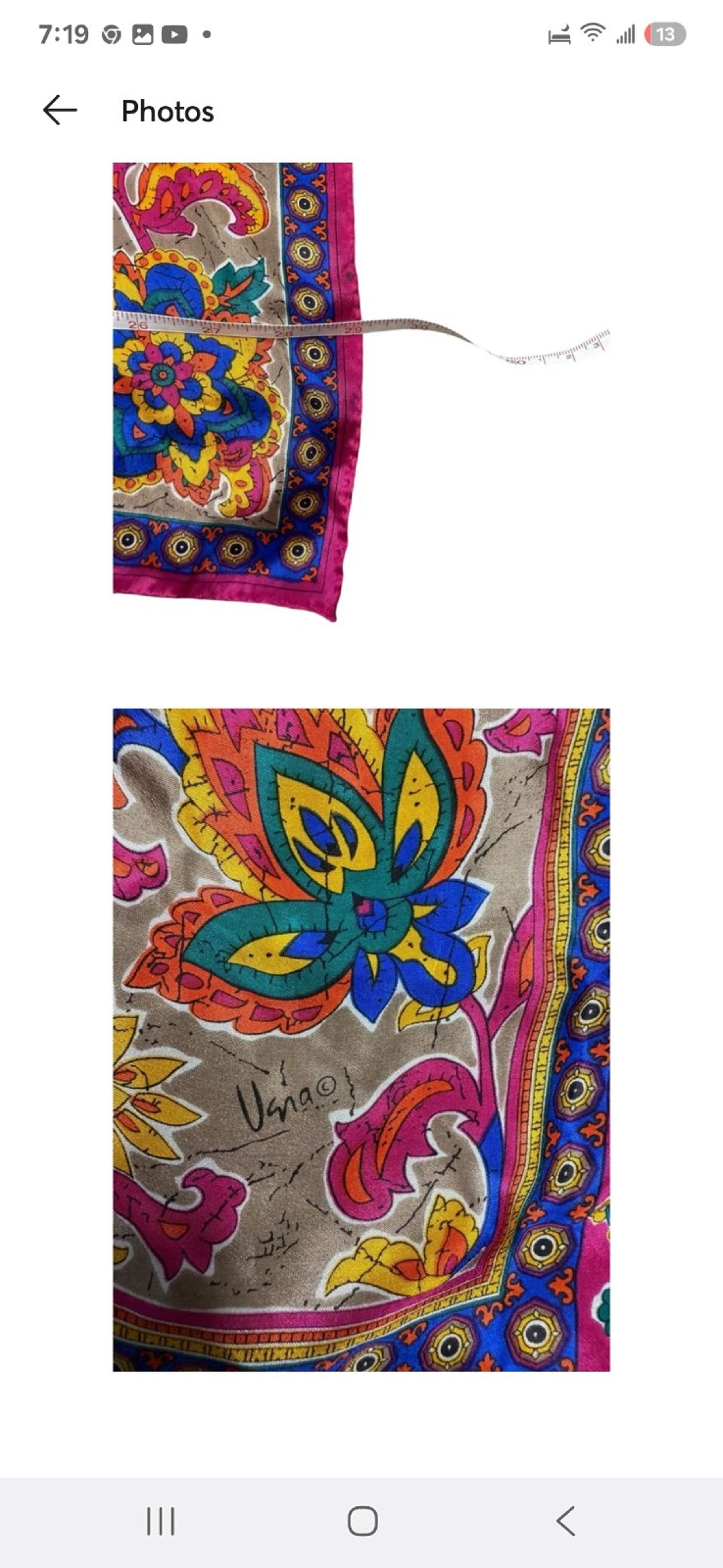 UENA 1980s elegant scarf with bright colors Jewel tones square