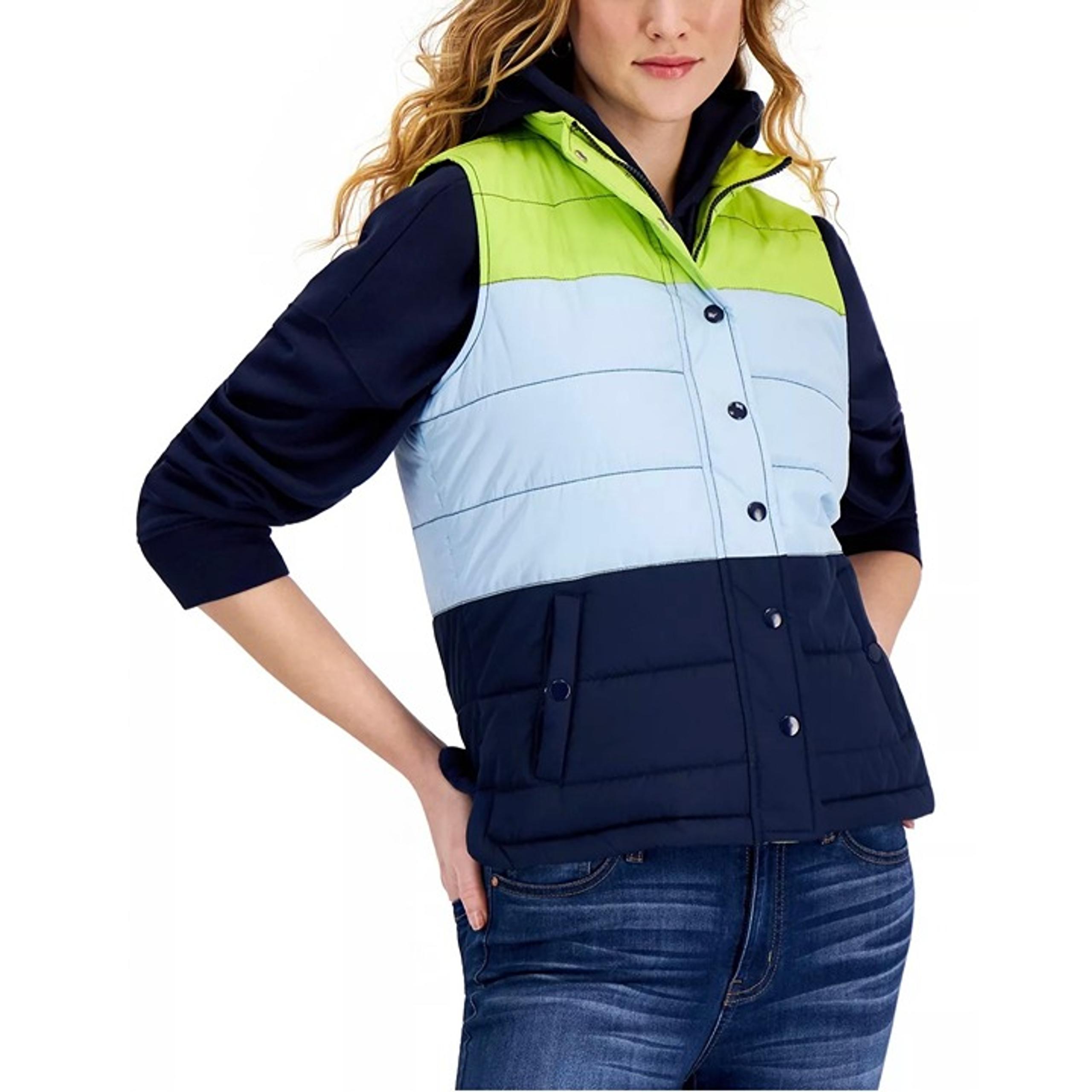 STYLE & CO Colorblocked Puffer Vest  Zip Down Blue L