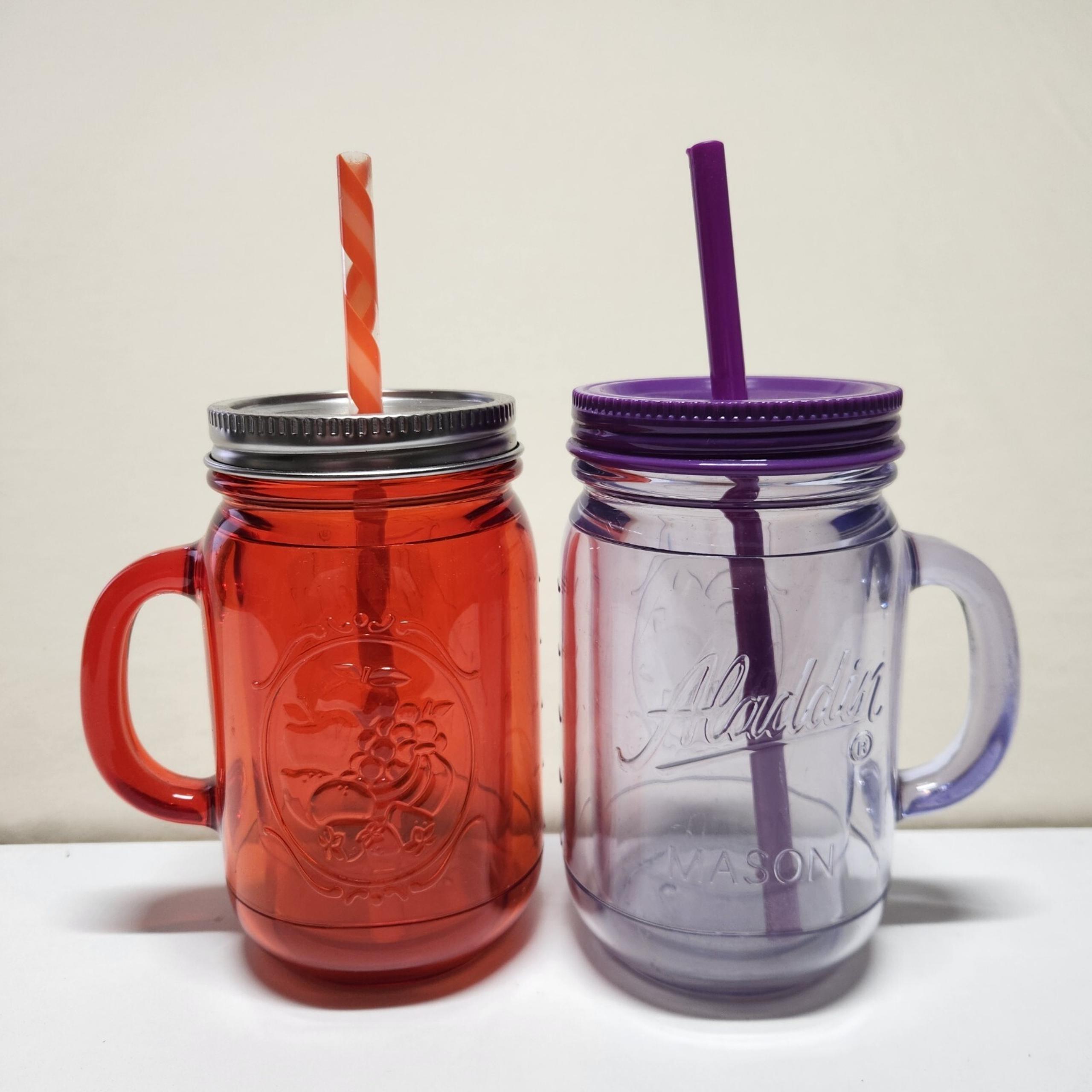 Aladdin Set Insulated 20oz Clear Plastic Mason Jar Tumbler Travel Mug