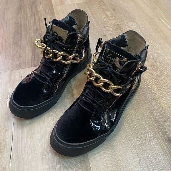Giuseppe Zanotti Women’s Black/Gold Single Gold Bar High Top Size 37 EU 7 US