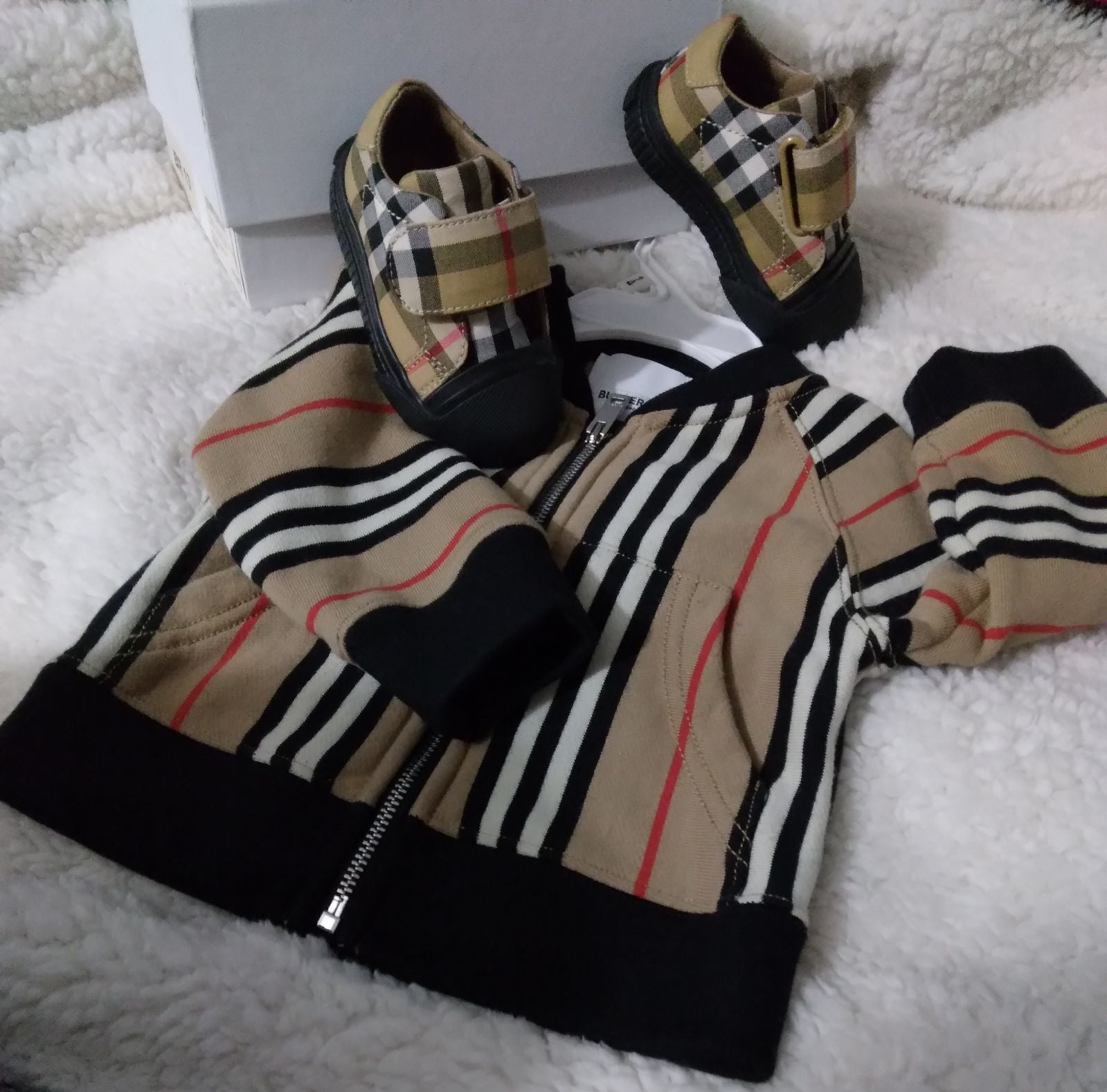 Burberry track jacket and sneakers