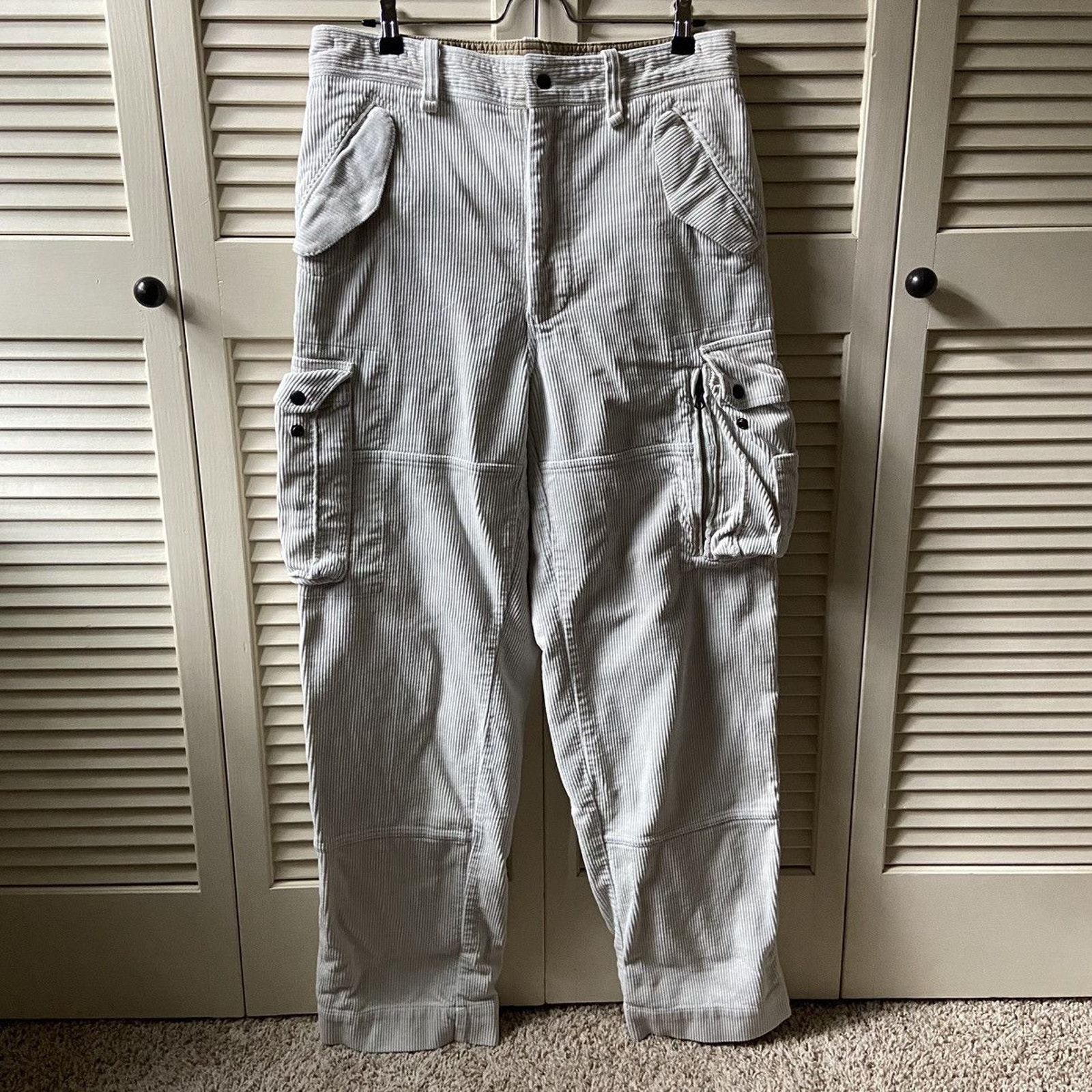 Vintage Polo Ralph Lauren Cargo Corduroy Pants White Military Style Size 32x34