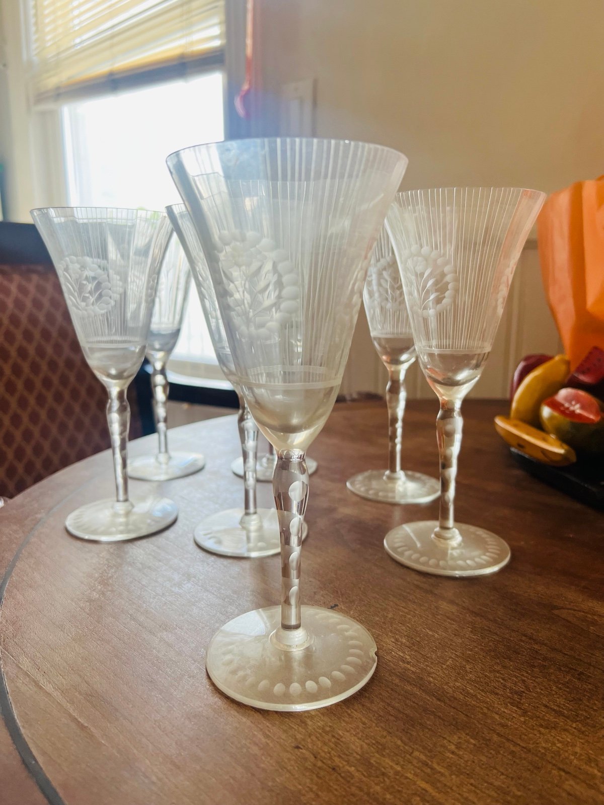 Crystal glasses set of 6 engraved flowers