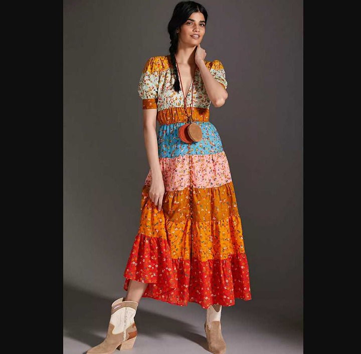 SP By Anthropologie Tiered & True floral maxi prairie dress S Petite