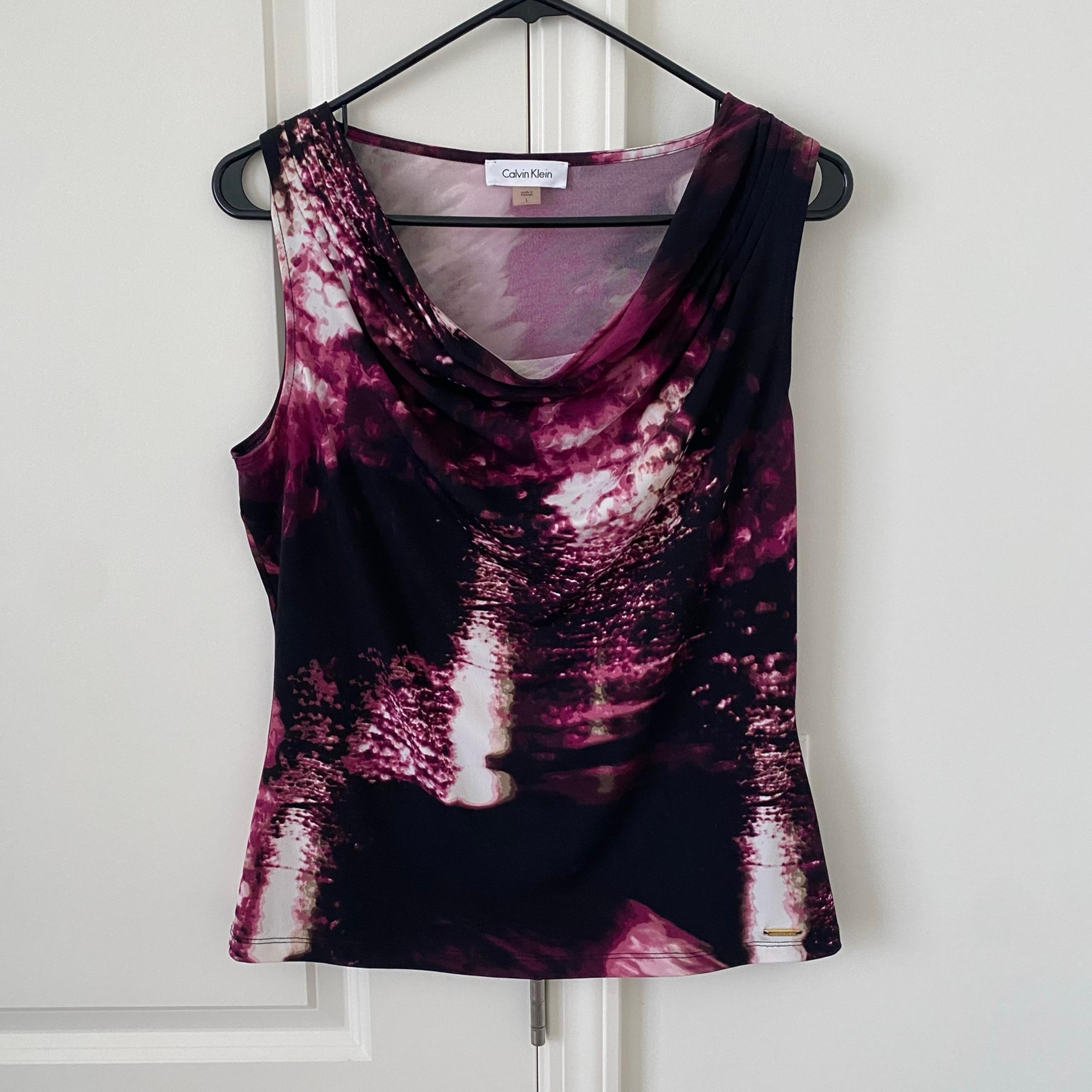 Calvin Klein Women Large Top Stretch Logo Blouse Easy Wear Soft Tunic Sleeveless