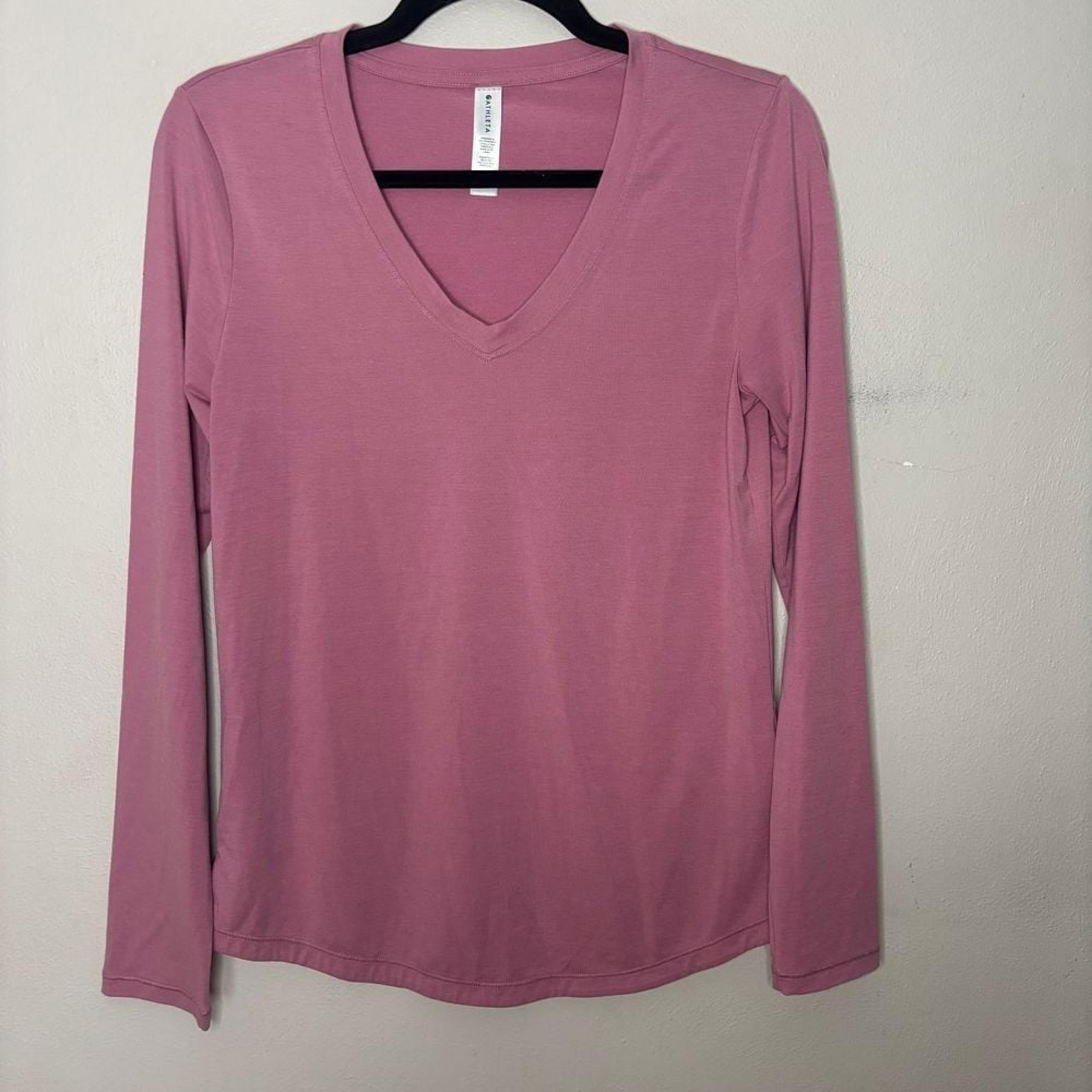 Athleta Shirt Women's Extra Small Pink Essential V-Neck Long Sleeve Top Basic