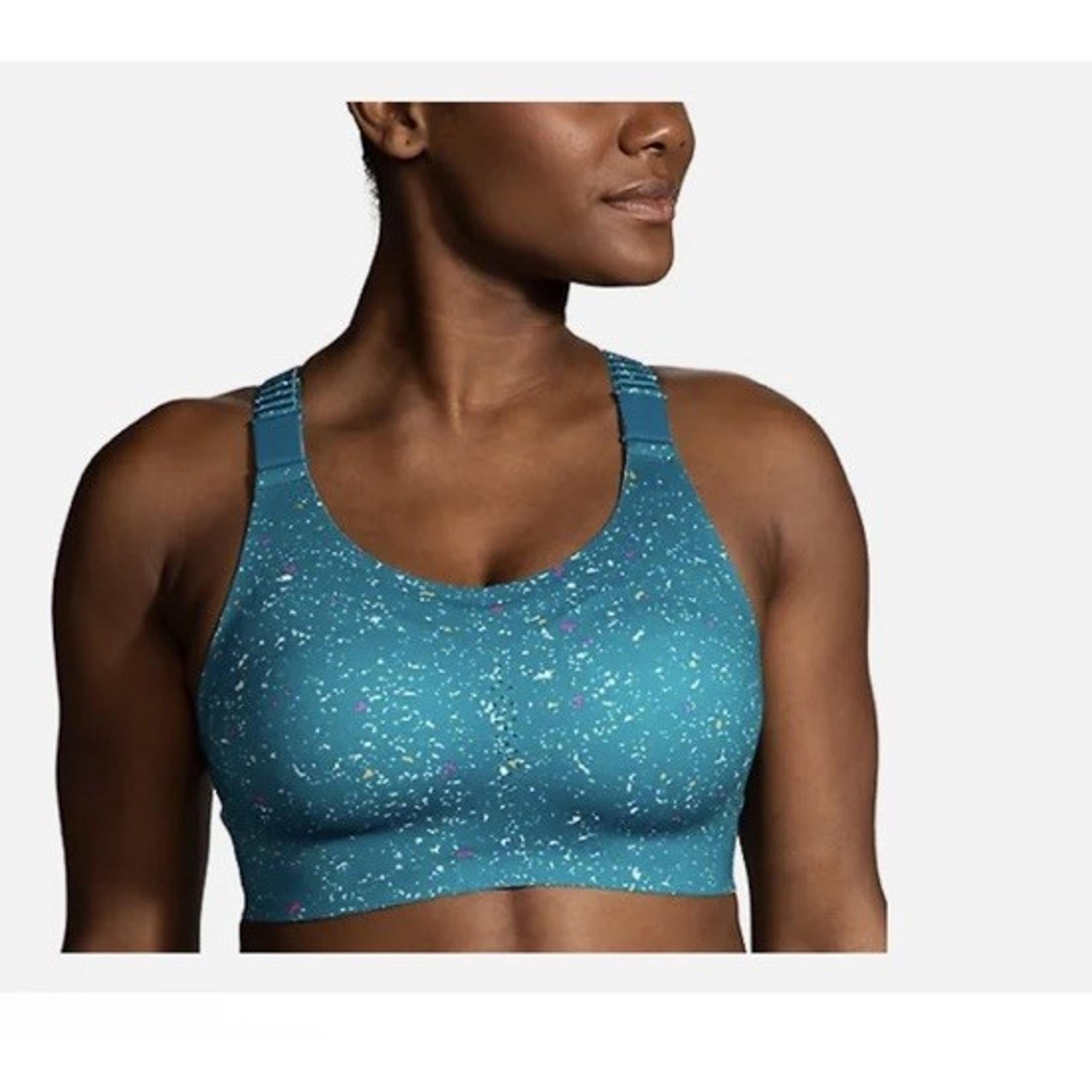 Brooks Dare Racerback 2.0 Sports Bra Women's Blue Size 32DD Lagoon Speckle Print