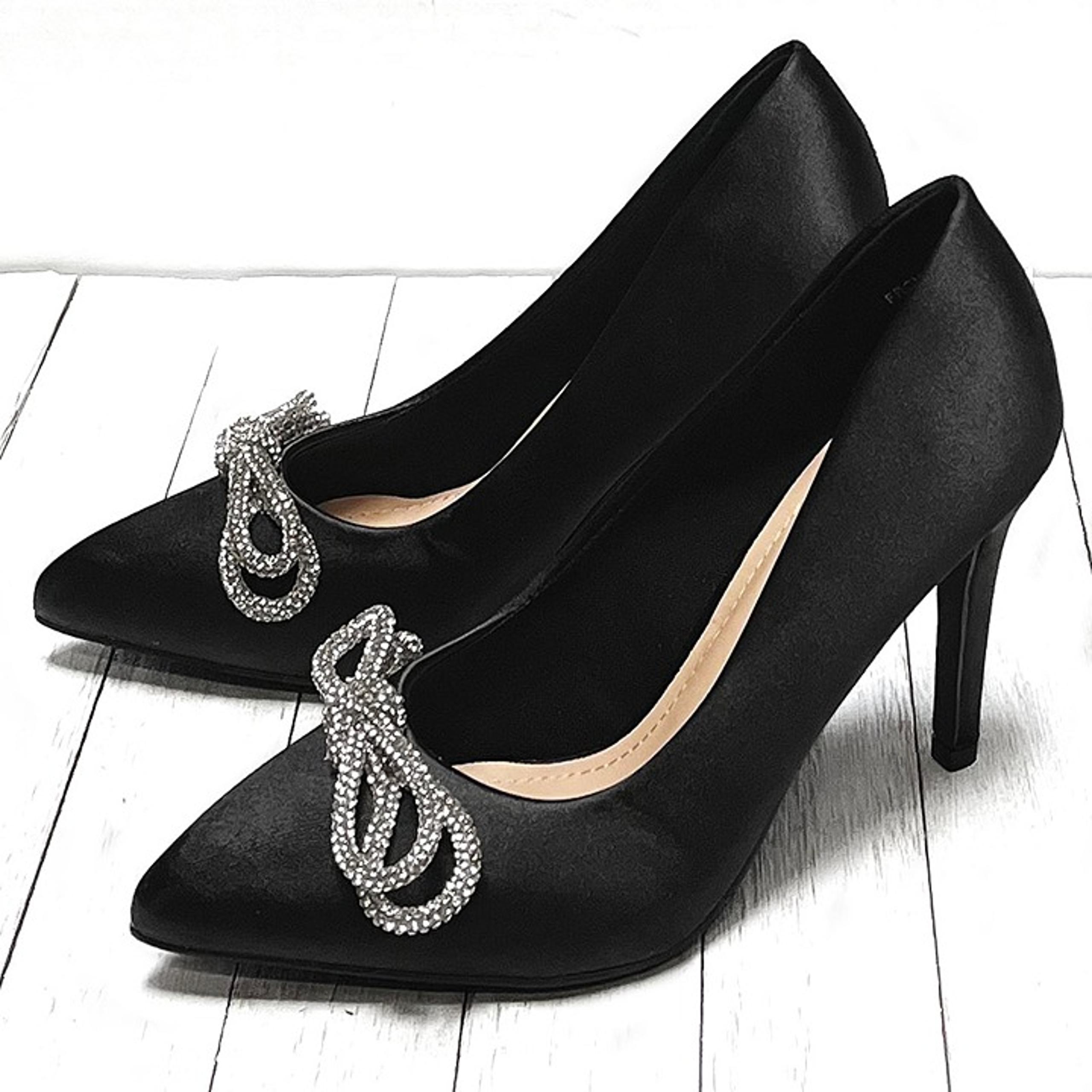 New Black Rhinestone Bow Pointed Toe Stiletto Heels Pumps Size 7
