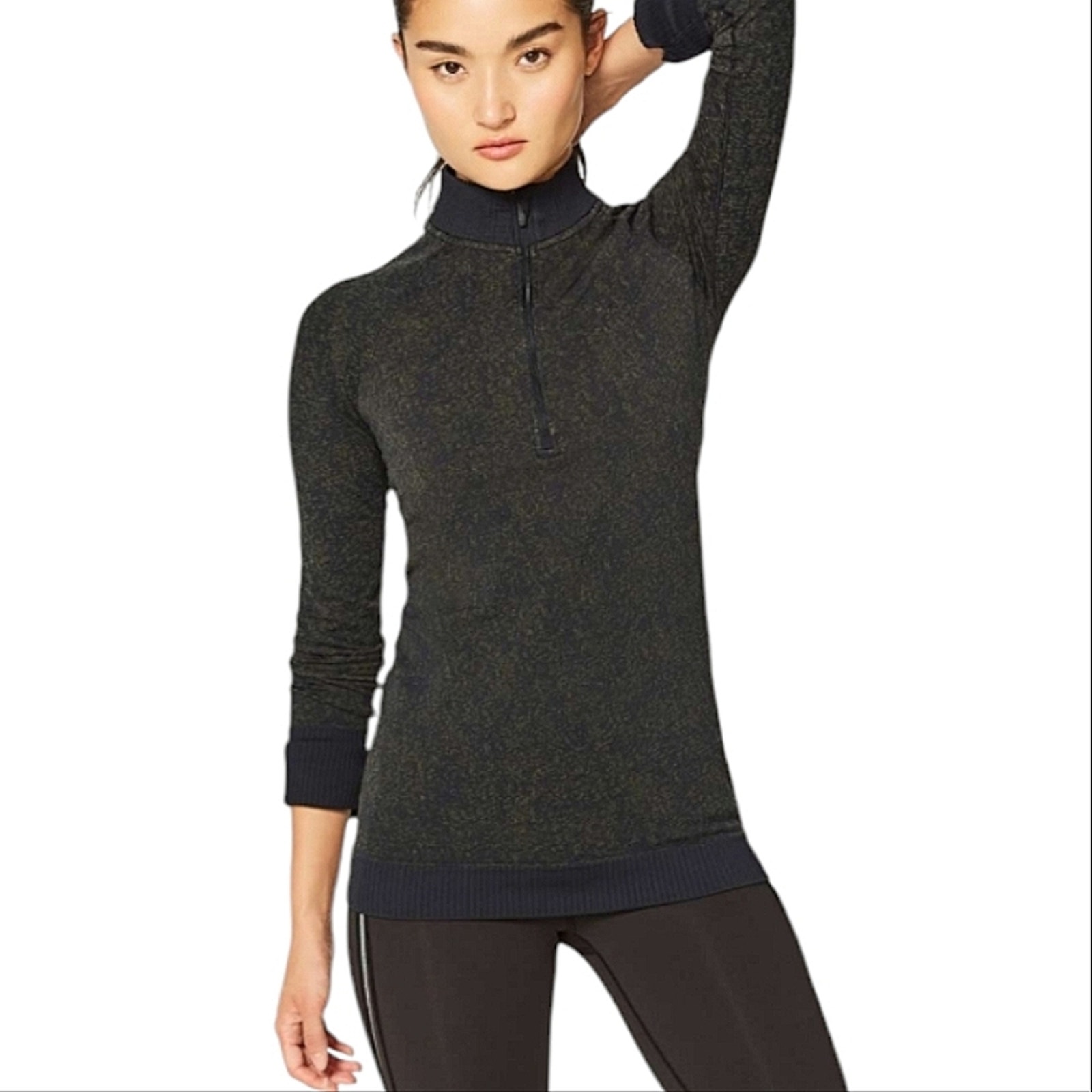 Lululemon Rest Less 1/2 Zip Pullover High Neck Top Black/Armory Large