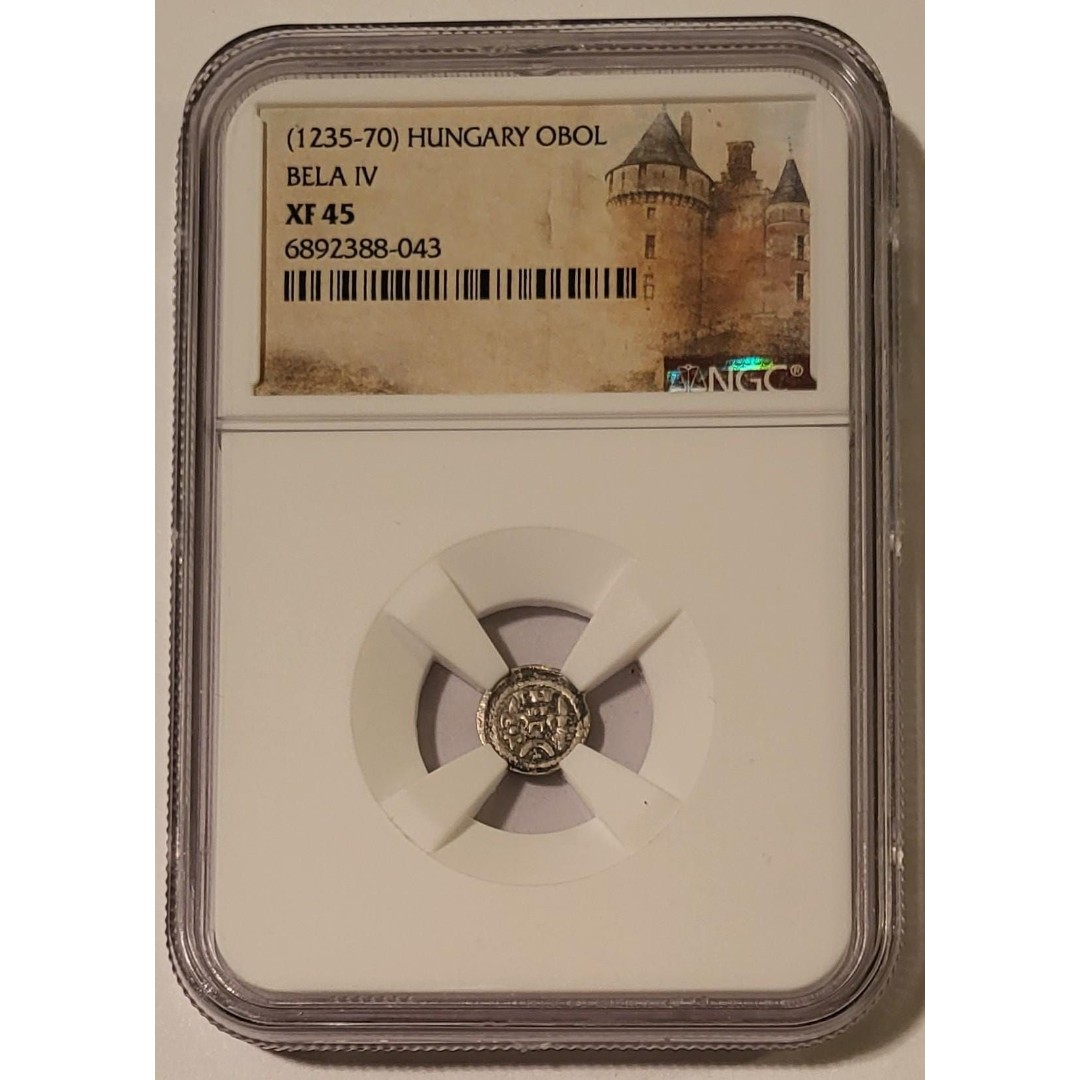 Hungary - Middle Ages - Bela IV (1235-70) Silver Obol - Letter Chet XF45 NGC