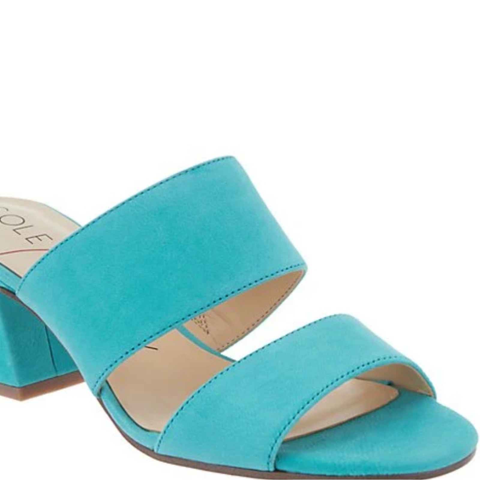 Sole Society Helina Mules Heels Blue Nubuck Leather New