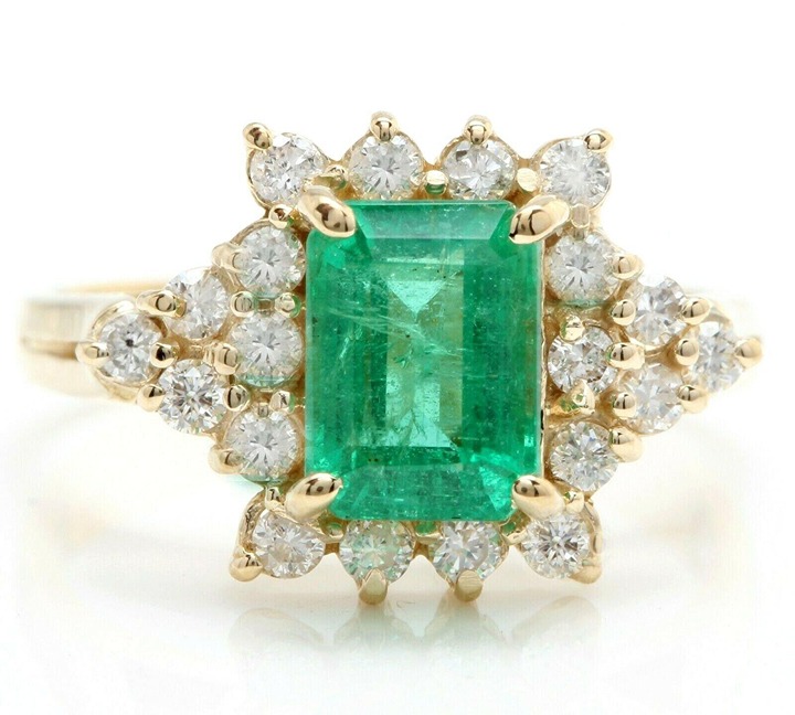 2.65Ct Natural Green Emerald & Diamond Halo Solitaire Ring 14k Yellow Gold