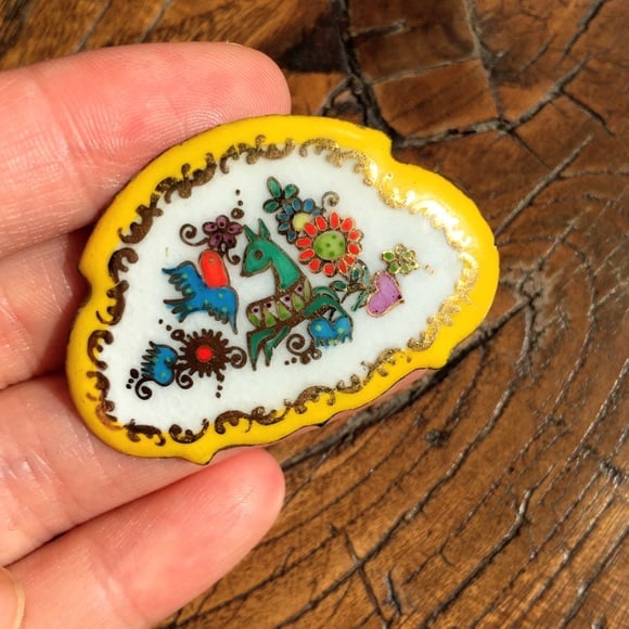 Vintage MICHAELA FREY hand painted enamel brooch