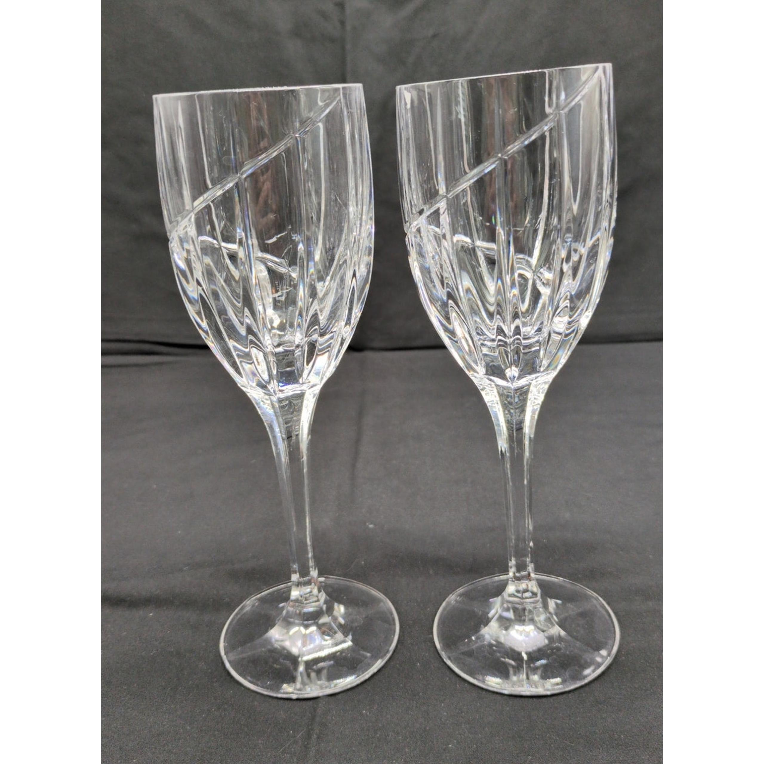 Set of Two Mikasa Uptown Crystal Water Goblet Wine Glass Vertical & Swirl Cut