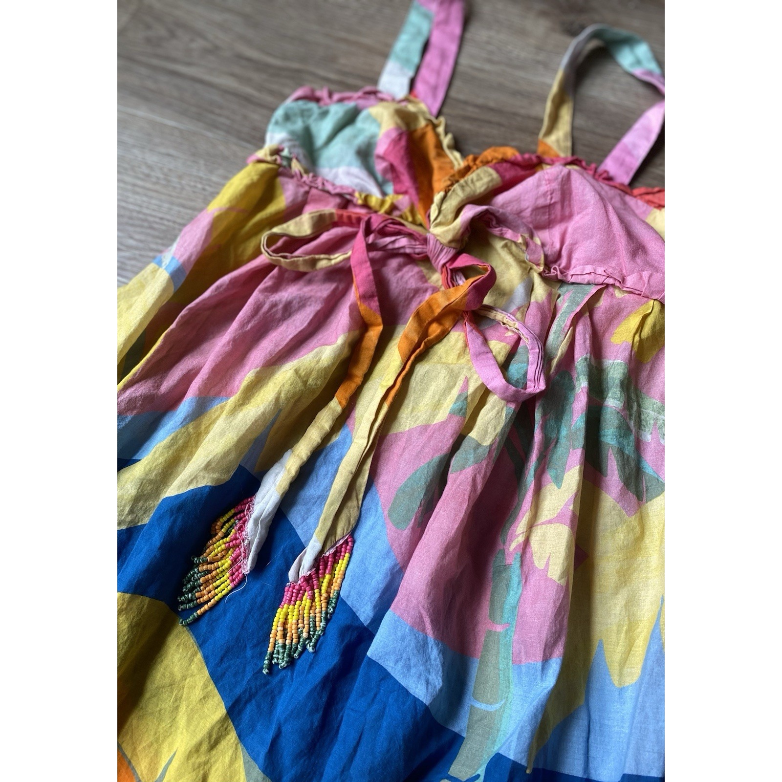 Farm Rio Tropical Colorful Maxi Dress Garden Beads Sleeveless Straps Size S