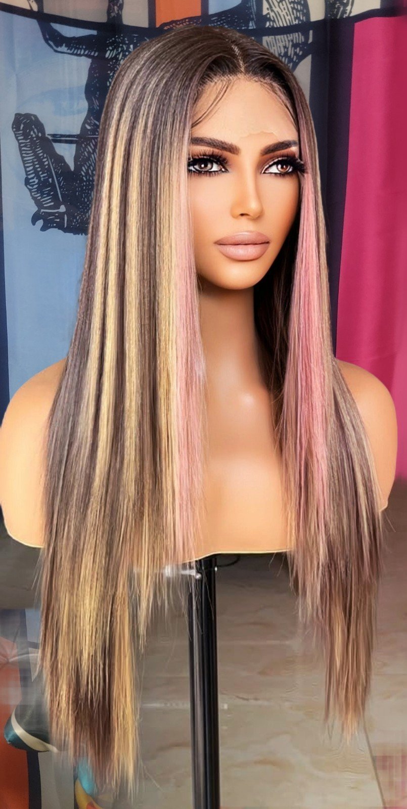 Pink piano brown blonde lace front highlighted hd wig