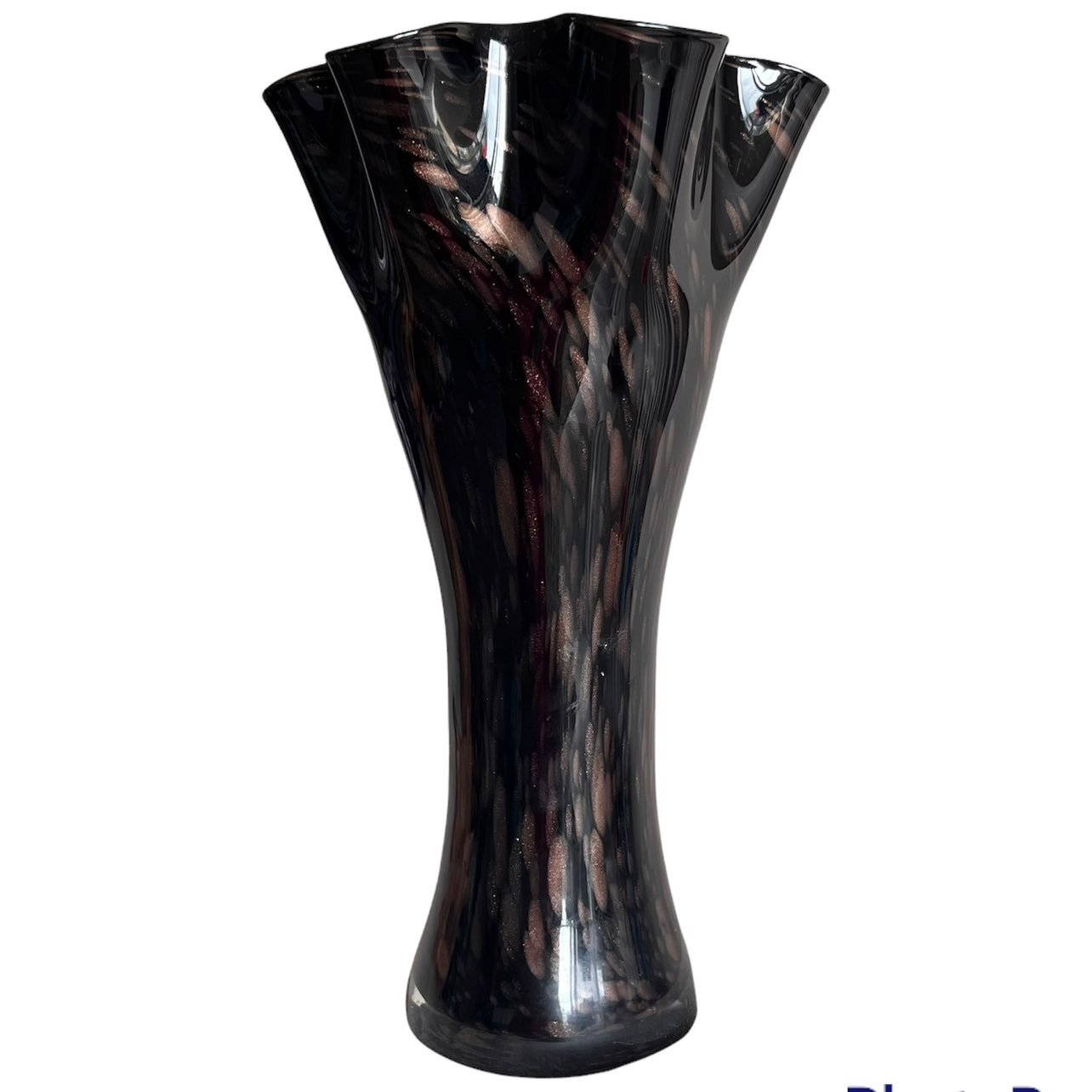 Murano Style, Black with Purple Glazed Handkerchief Vase 15.5