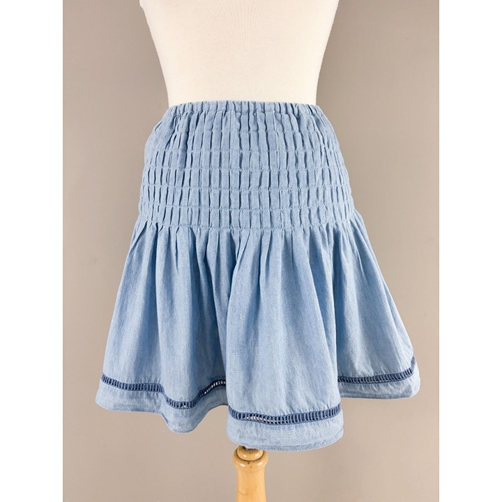 Tuckernuck Chambray Shirred Mini Skirt Small