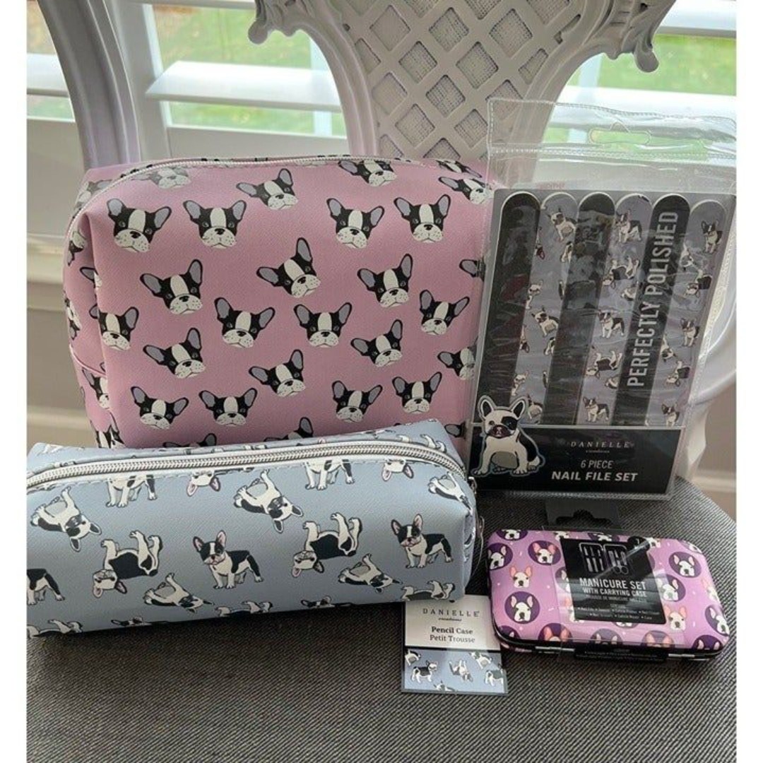 French Bulldog / Frenchie Pencil & Makeup Bag, Manicure Set, Nail Files 15Pc Set