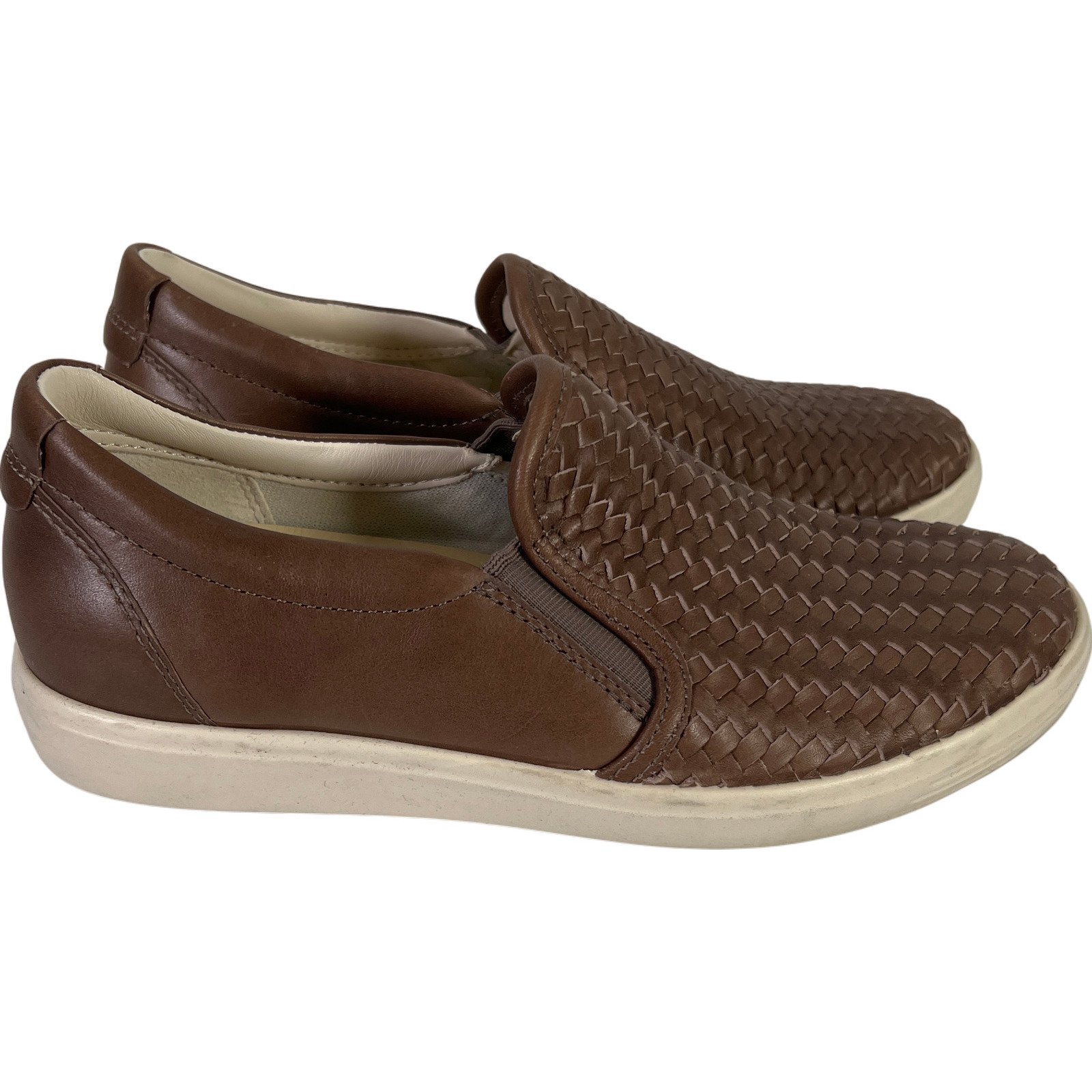 Ecco Women's Brown Woven Slip On Loafer Shoes - 4.5