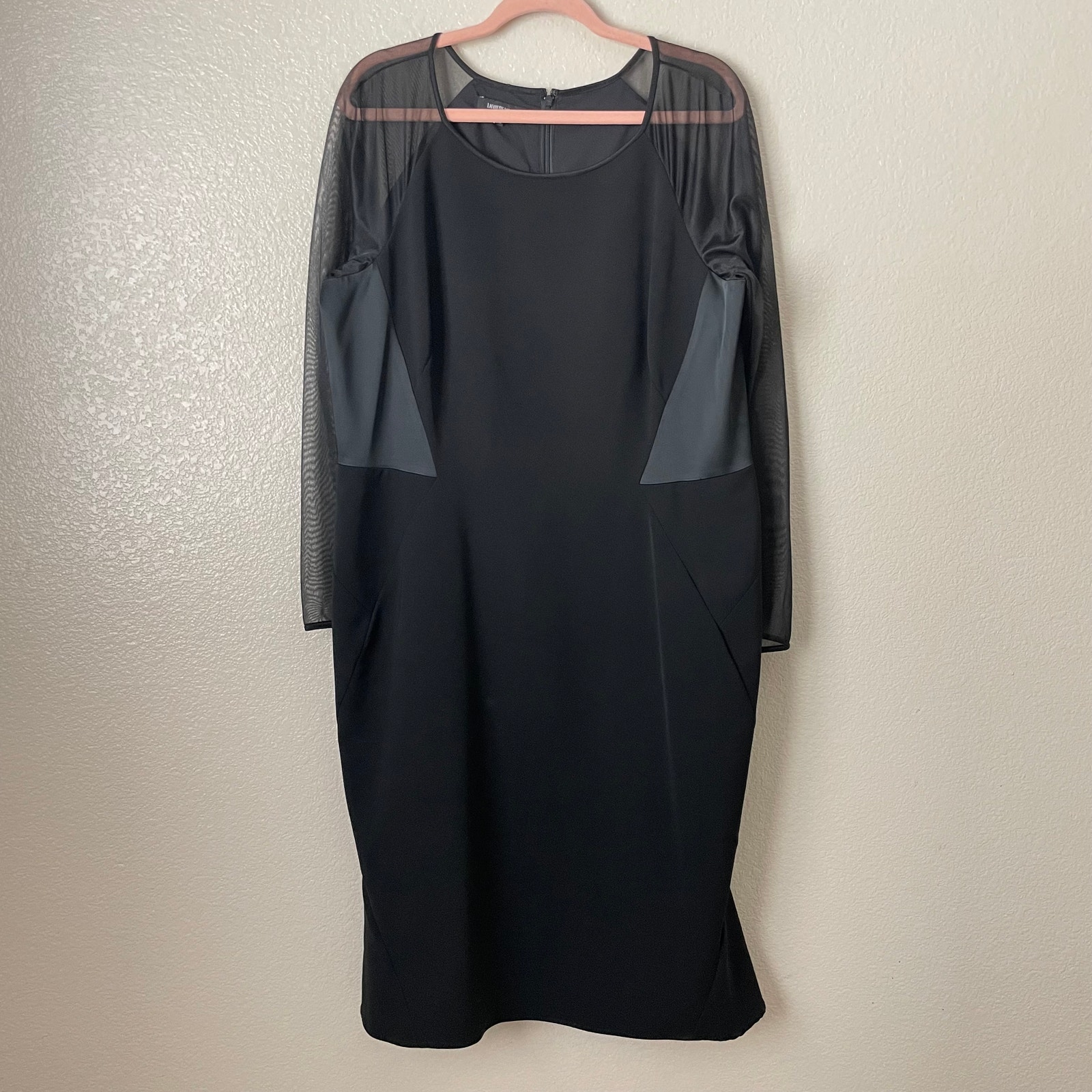 Lafayette 148 Dress Womens Size 16 Black Regina Mini Sheer Long Sleeve Cocktail