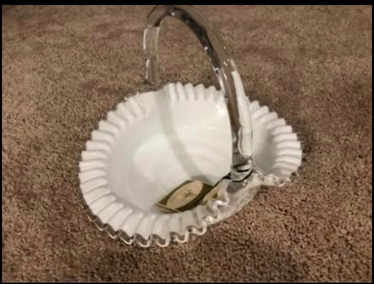 Fenton Milky Glass Basket - Handmade