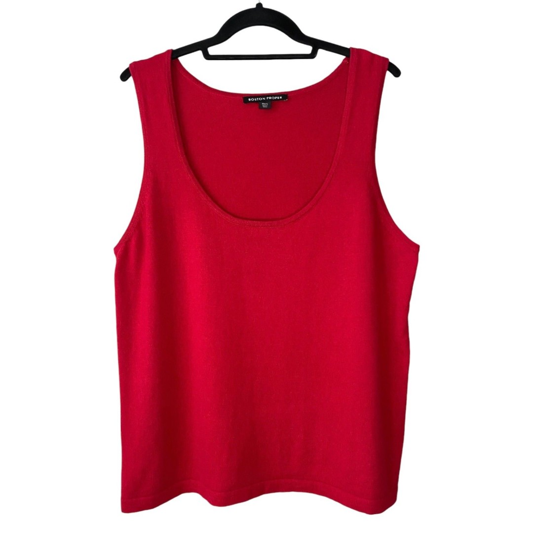 Boston Proper Cotton Cashmere Blend Scoop Neck Knit Sweater Vest Red