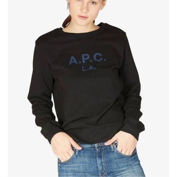A.P.C. LA Cotton Crewneck Long Sleeve Sweatshirt Black Large NEW