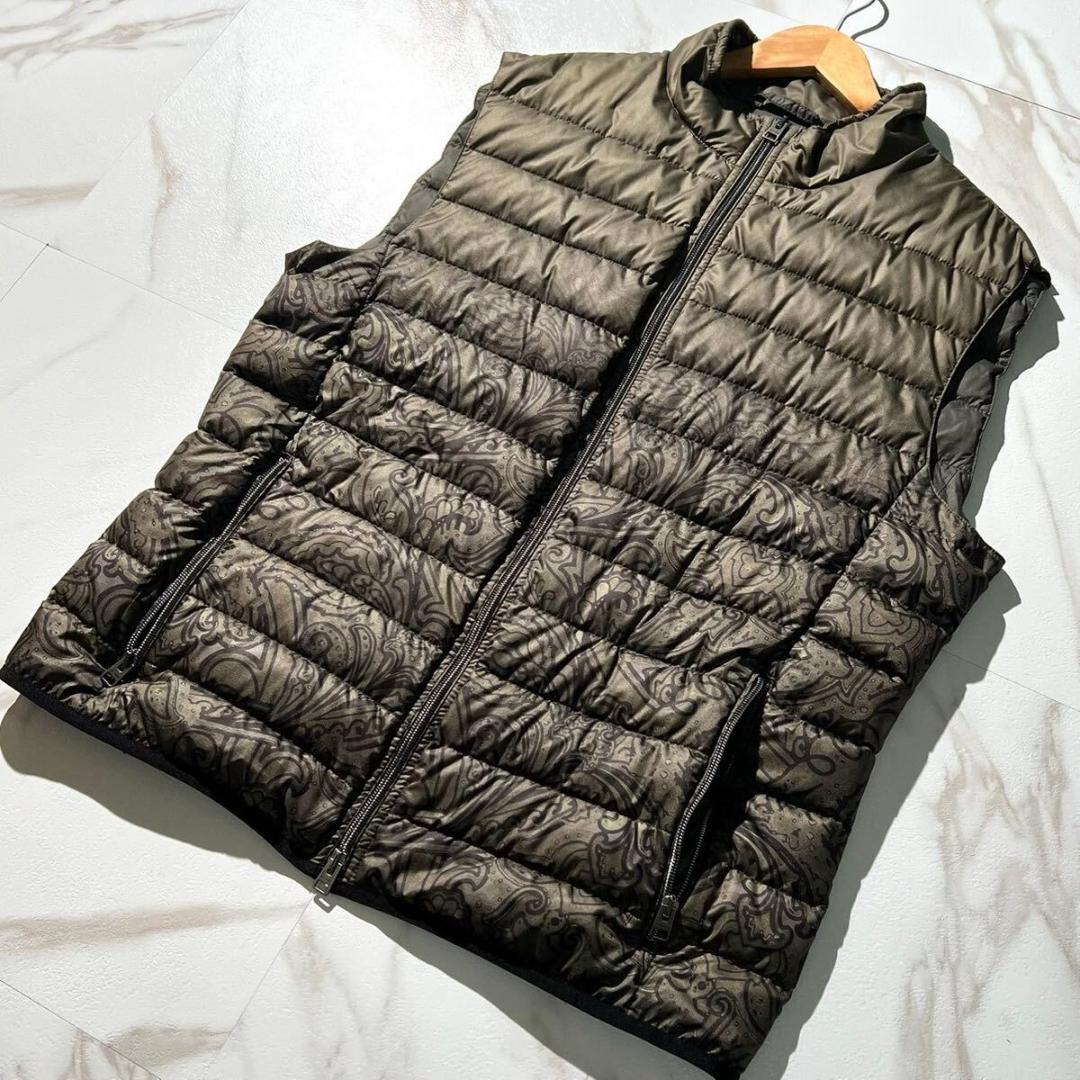 Excellent Condition ETRO Paisley Down Vest Khaki 3XL Size