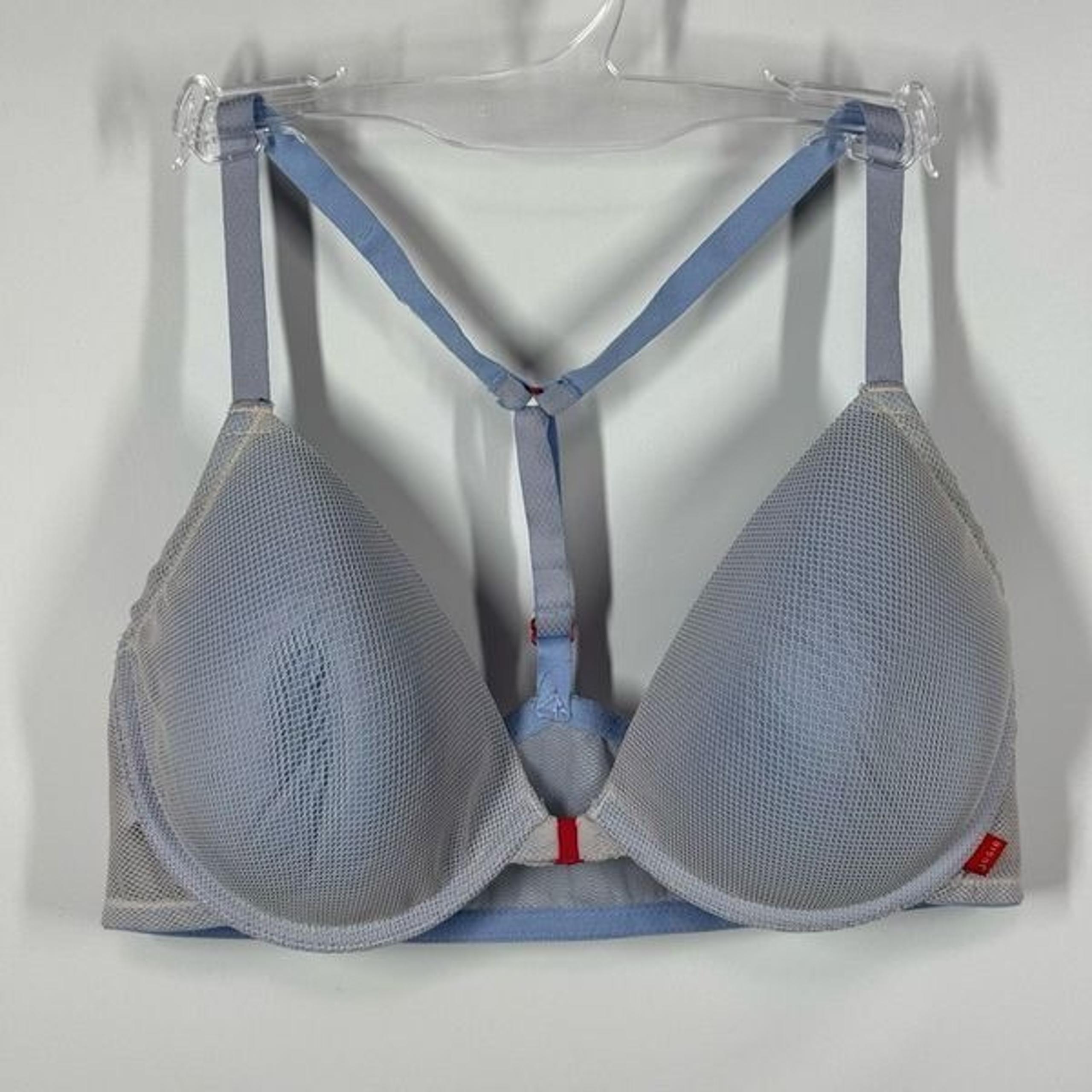 C18 --- Josie Contour racerback Net Overlay Blue/Cream Bra #835132 Size 36D