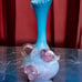 Vintage Victorian Bohemian Satin Glass Ewer Vase With Applied Flowers