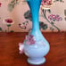 Vintage Victorian Bohemian Satin Glass Ewer Vase With Applied Flowers