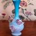 Vintage Victorian Bohemian Satin Glass Ewer Vase With Applied Flowers
