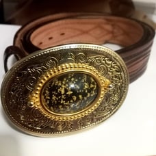 Vtg Rare Top Grain Leather 24K Gold flakes Belt