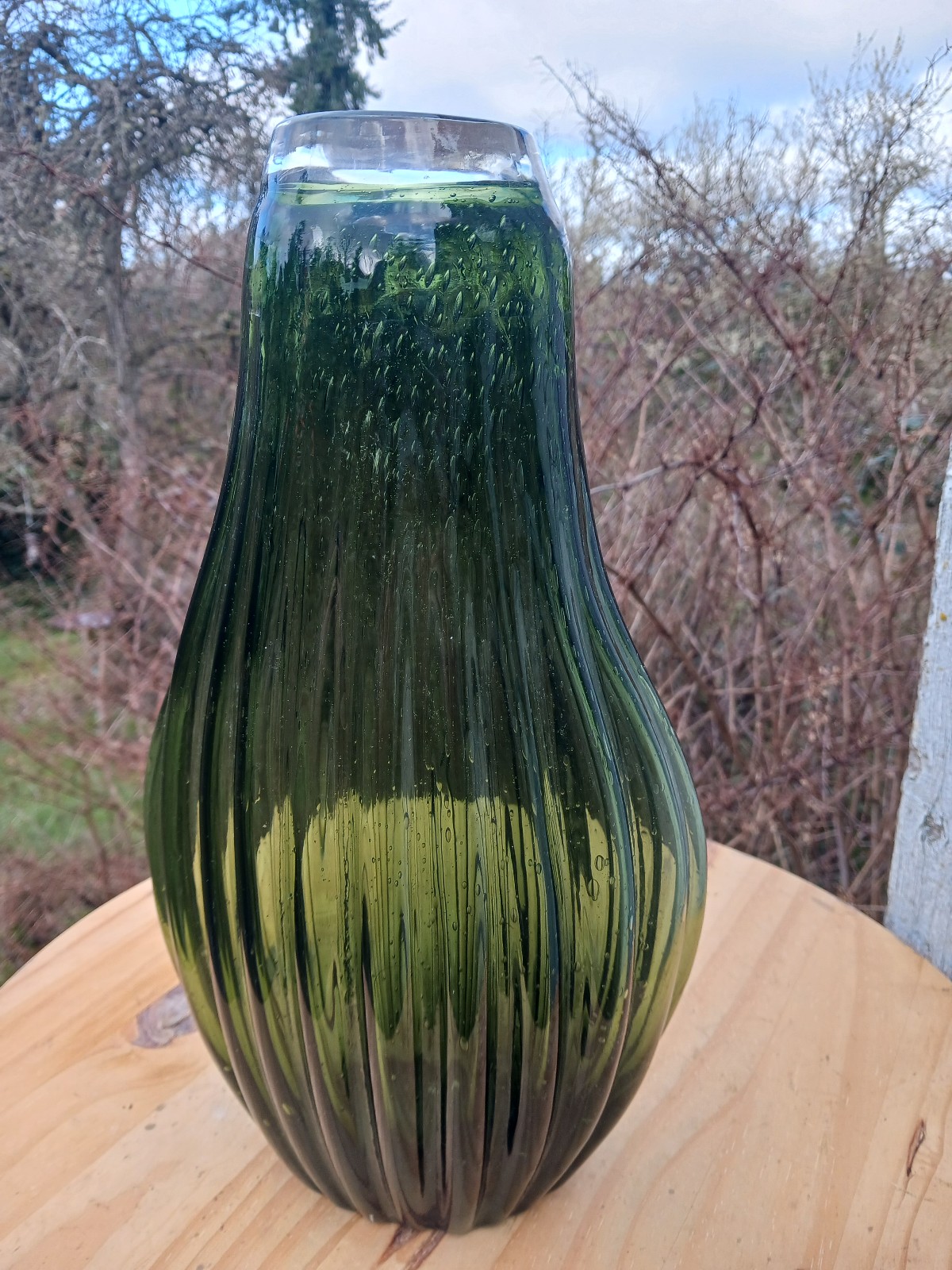 Hand blown Green Glass vase, large