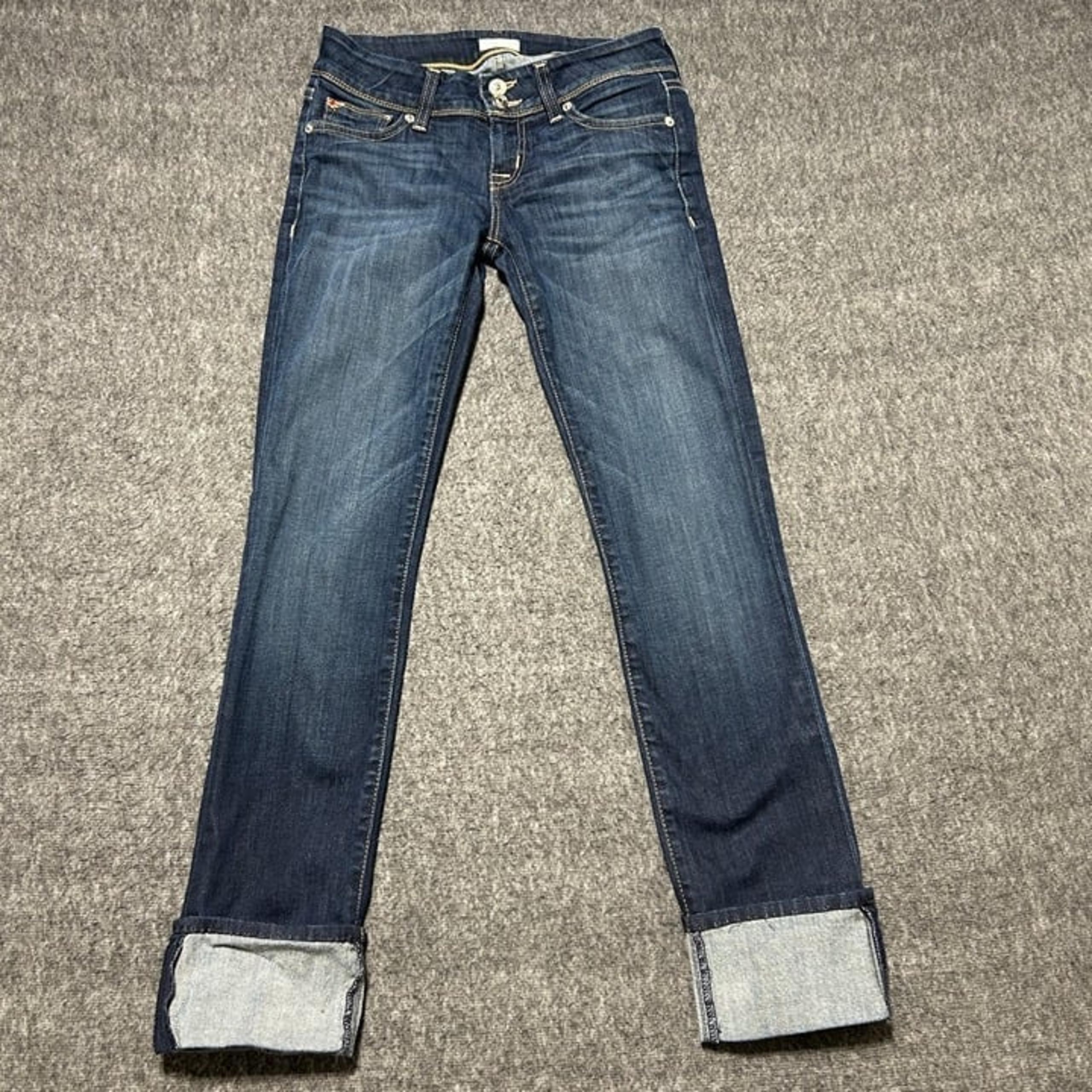 Hudson Jeans Womens 25 Ginny Crop Blue Denim Straight Cuffed Jeans Dark