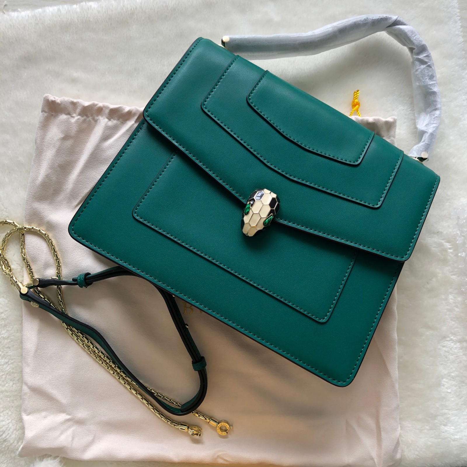 Ɓvłģậrі Calfskin Shoulder Bag with Serpent's Head Clasp