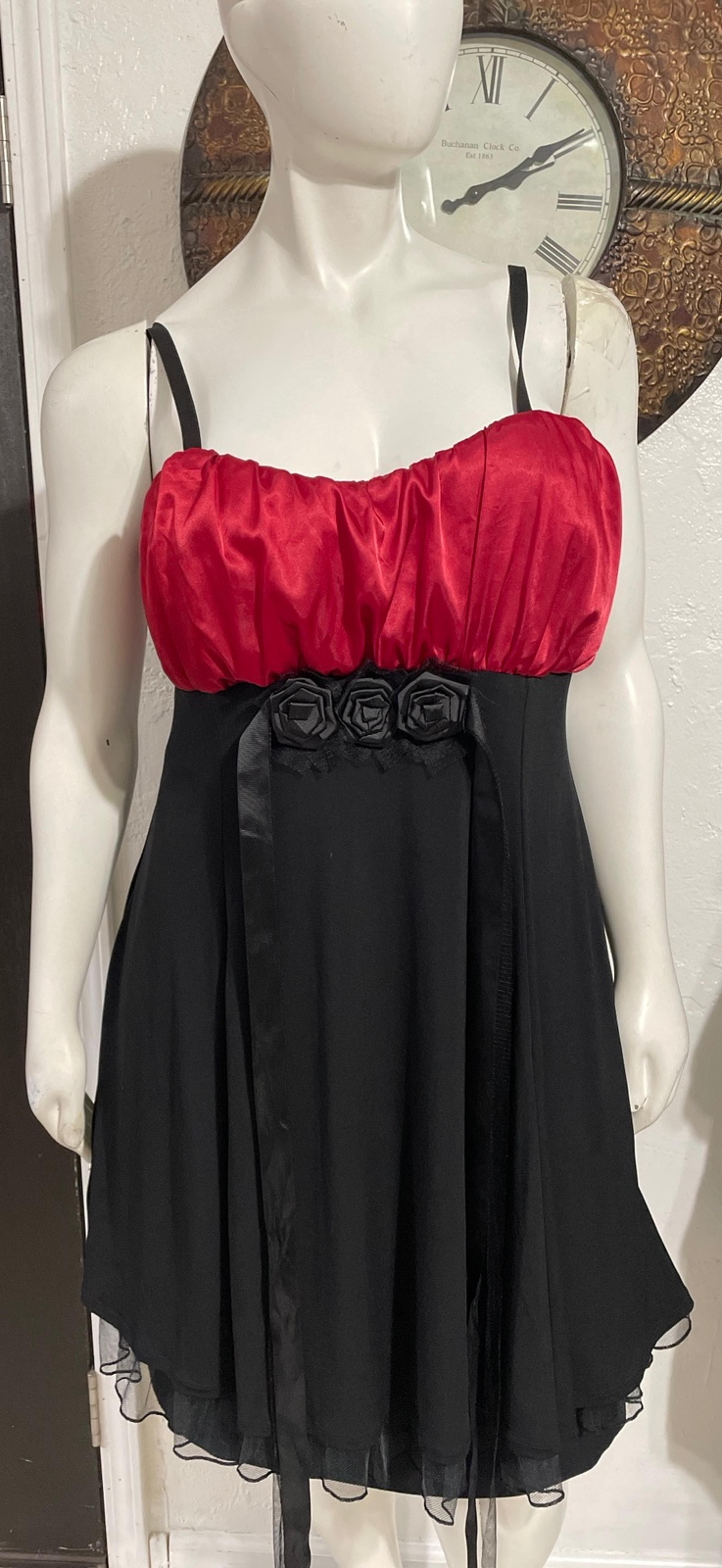 Black and red dress with black rose detailing