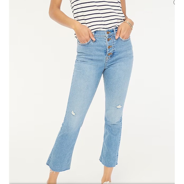 J.Crew High-rise flare crop jean in all-day stretch raw hem sz 31T