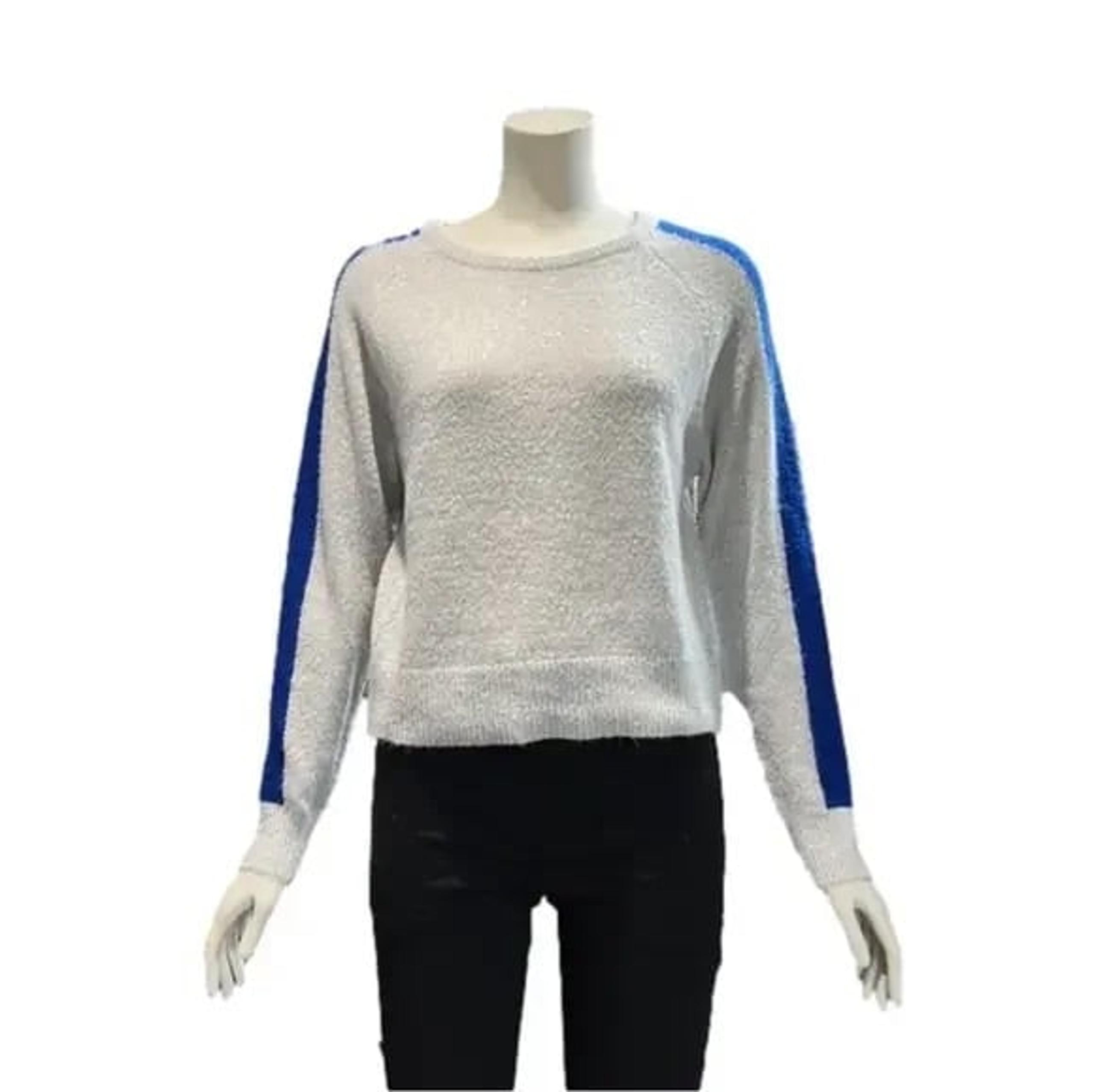 Garage Gray Pullover Sweater with Blue Stripe Women’s Crewneck Knit Size XS