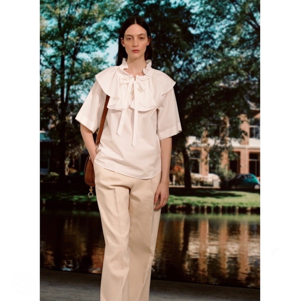 See By Chloe White Cotton Poplin Short Sleeve Blouse Top